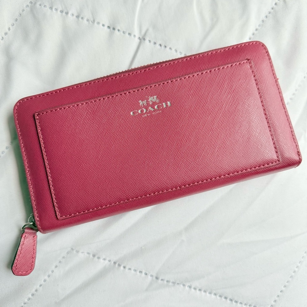 Coach Burgundy Saffiano Leather Accordion Zip Wallet (Style No. F50427)